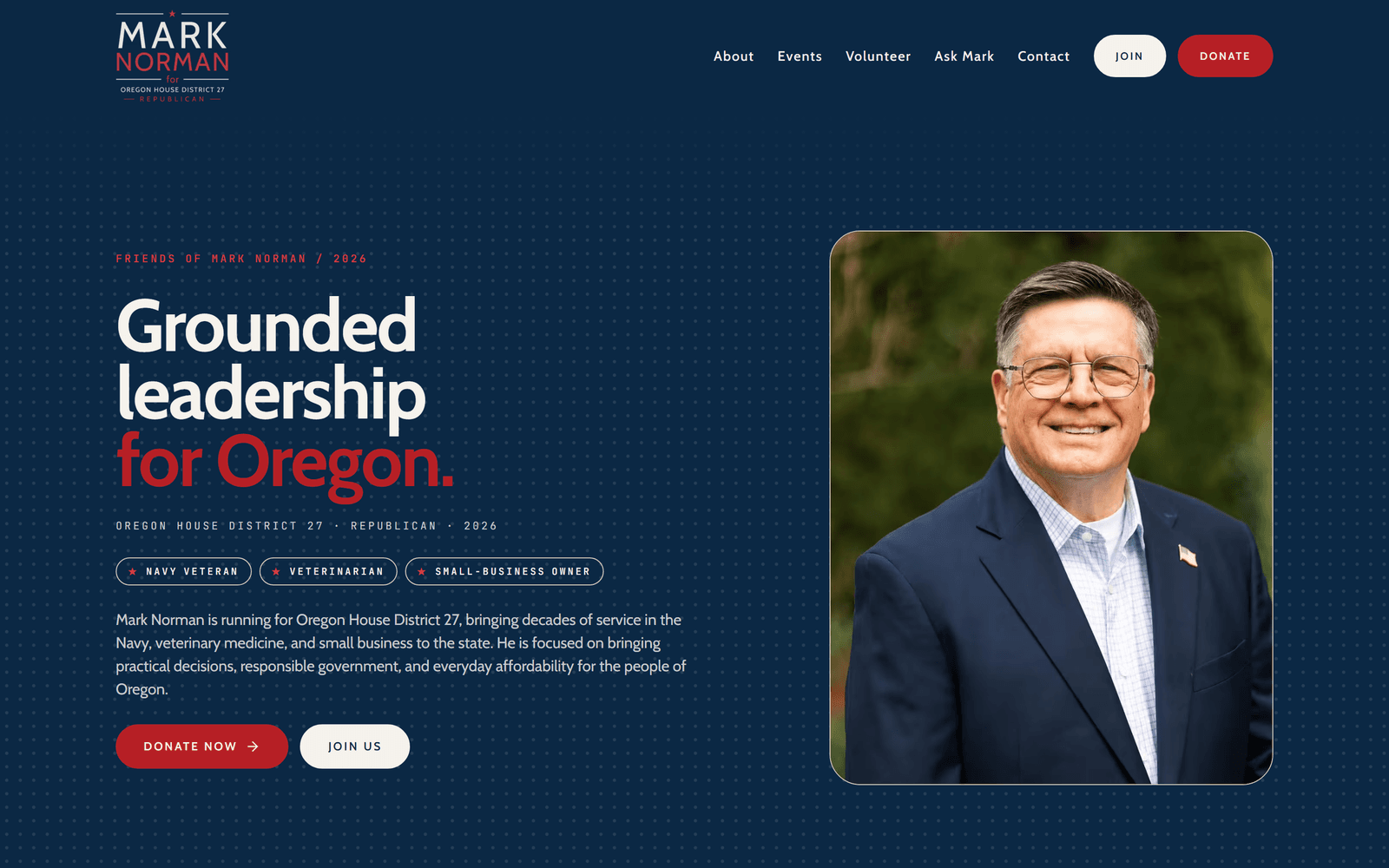 Mark Norman campaign website built by Agency 1776